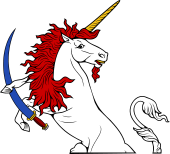 Demi Unicorn Regardant Holding Sabre